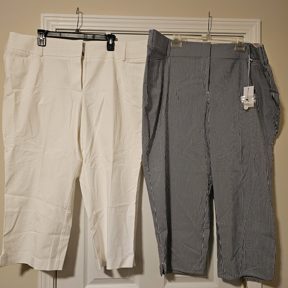 Lane Bryant White And Blue Striped Cropped Pants Size 24